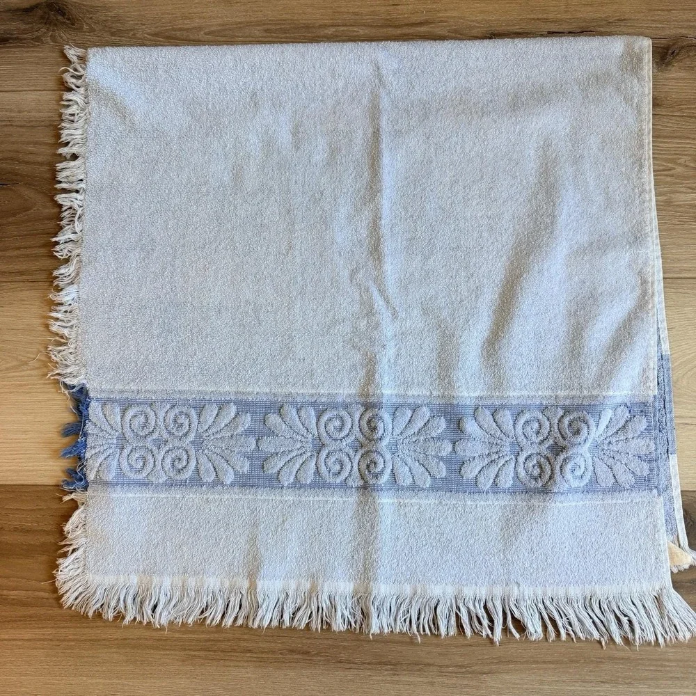 Vintage 70's Light Blue Bath Towel Cannon Fringe MCM